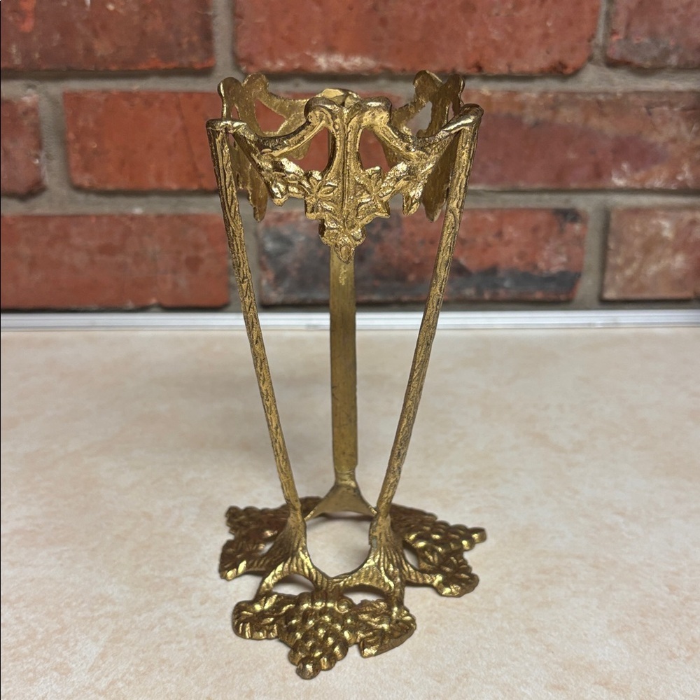 Vintage Cast Brass Stand For Vase/Grape Leaves & Vines Motif - Picture 7 of 7